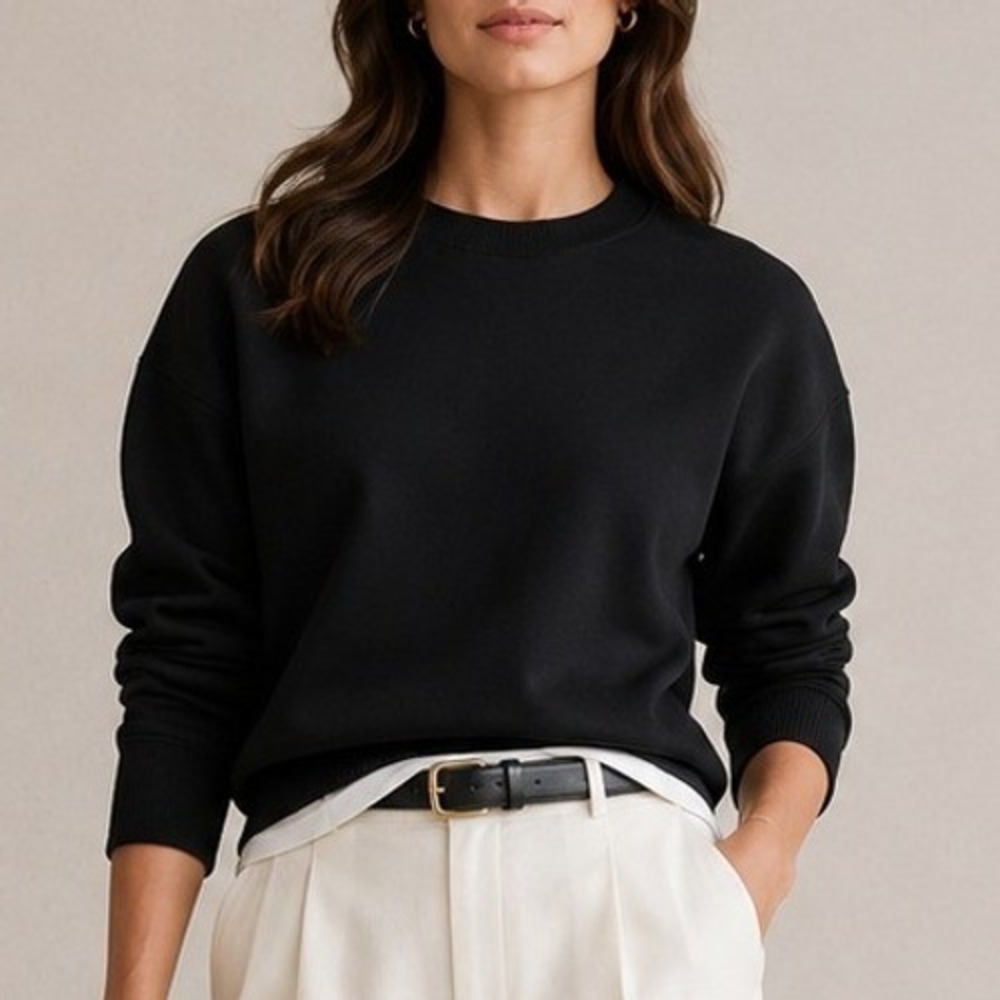 Quince Everyday Fleece Crew Sweatshirt Organic Cotton Travel Black Medium NWOT